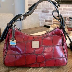 Vintage Dooney and Bourke Red Croc Embossed Hobo Handbag